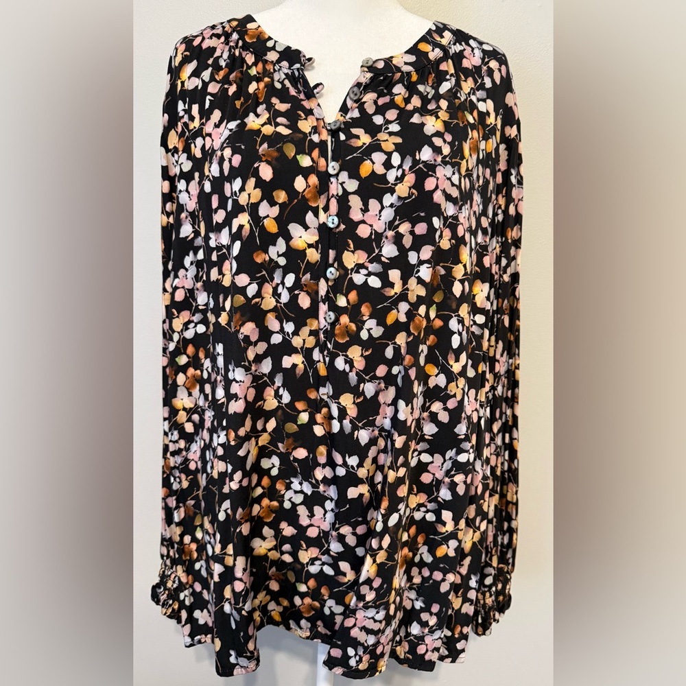 J. Jill Leaves Print Popover Style Blouse - Size 2X